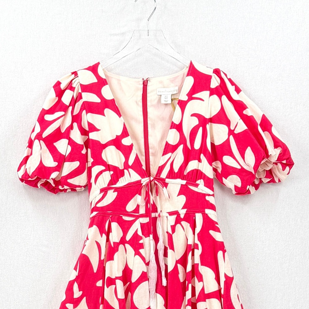 HOUSE OF HARLOW 1960 Mini Dress Women Small Pink Floral Puff Sleeve Tie Front - Picture 5 of 15